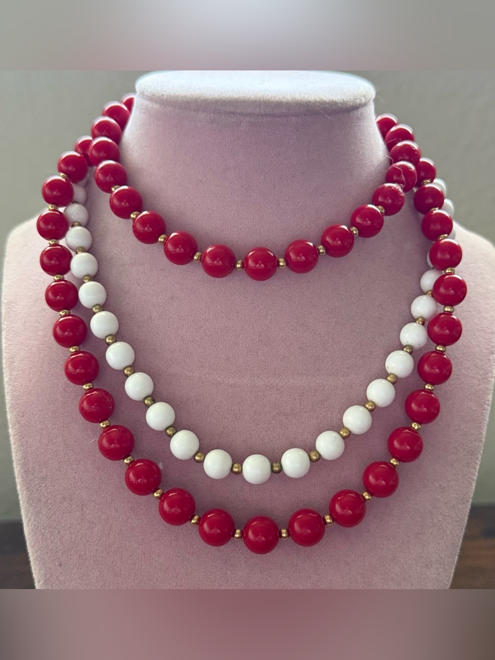 Set of two Monet Classic Red & White Beaded Necklace Set